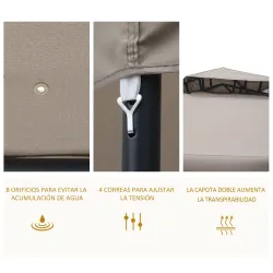 Cenador de Jardín 3x3 m Pabellón de Exterior con Doble Techo de Ventilación 4 Cortinas Mosquiteras Laterales con... - Ogal.Es