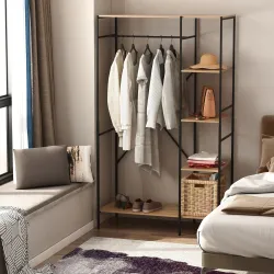 Perchero de Ropa Perchero de Madera con 4 Estantes de Almacenaje y Barra para Colgar Carga 30 kg para Dormitorio... - Ogal.Es