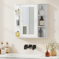 Armario de Baño con Espejo, Armario de Pared con Puerta, Estantes Abiertos, Mueble de Baño Colgar para Cocina, S... - Ogal.Es