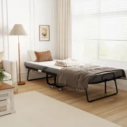 Cama Plegable 200x80 cm con 4 Ruedas, Cama de Camping Portátil, con Colchón Individual de 10 cm, Marco de Acero,... - Ogal.Es