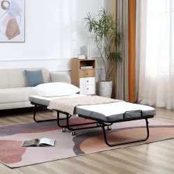 Cama Plegable 200x90 cm con 4 Ruedas, Cama de Camping Portátil, con Colchón Individual de 10 cm, Marco de Acero,... - Ogal.Es