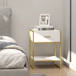 Mesita de Noche Mesa Auxiliar con Cajón y Estante de Almacenamiento para Dormitorio Salón Cama Oficina Estilo Mo... - Ogal.Es