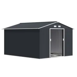 Cobertizo de Jardín 8,3 m² 277x322x192 cm con 2 Puertas Corredizas Base Refuerzo (Suelo NO Incluido) Gris - Ogal.Es