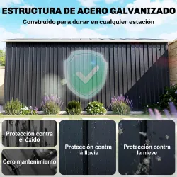 Cobertizo de Jardín 8,3 m² 277x322x192 cm con 2 Puertas Corredizas Base Refuerzo (Suelo NO Incluido) Gris - Ogal.Es