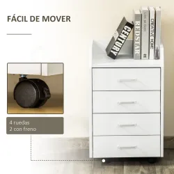 Cajonera de Escritorio con Ruedas, Cajonera de Oficina con 4 Cajones, Archivador Móvil para Estudio, Salón, para... - Ogal.Es