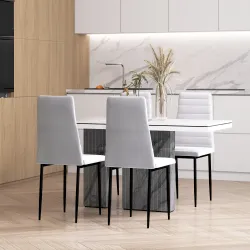 Pack de 4 Sillas de Cocina Modernas Tapizadas en Lino y Patas de Metal para Salón Carga 120 kg 41x50x97 cm Blanco - Ogal.Es