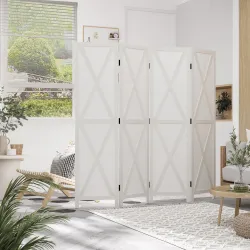Biombo de 4 Paneles Separador de Ambientes Plegable 182x170 cm Divisor de Espacios Elegante Blanco - Ogal.Es