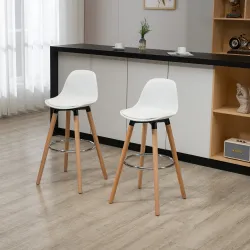 Conjunto de 2 Taburetes de Bar Tapizado en PU Taburetes Altos de Cocina con Asiento 69 cm 43x43x91 cm Blanco - Ogal.Es