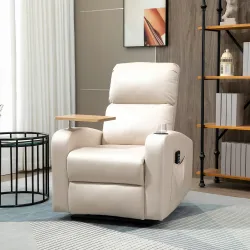 Sillón de Masaje con 4 Modos Vibración Reclinación 145° Mando a Distancia 77x93x105 cm Beige - Ogal.Es