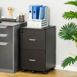 Cajonera de Oficina Mueble Auxiliar con 2 Cajones Cierre con Llave para Estudio Despacho 43x45x72 cm Negro - Ogal.Es