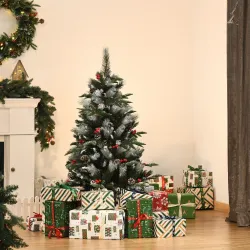 Árbol de Navidad Artificial 120 cm con 266 Ramas 27 Piñas y 27 Bayas Decoración Navideña para Interiores Verde - Ogal.Es