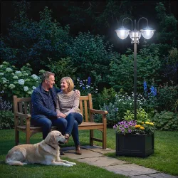 Farol Solar de Jardín con 18 Luces LED Blanca Fría 6000K IP44 para Camino Terraza Patio 60x55x189 cm Negro - Ogal.Es