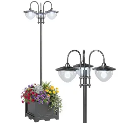 Farol Solar de Jardín con 18 Luces LED Blanca Fría 6000K IP44 para Camino Terraza Patio 60x55x189 cm Negro - Ogal.Es