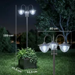 Farol Solar de Jardín con 18 Luces LED Blanca Fría 6000K IP44 para Camino Terraza Patio 60x55x189 cm Negro - Ogal.Es