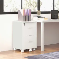 Cajonera de Oficina Mueble Auxiliar con 2 Cajones Cierre con Llave para Estudio Despacho 43x45x72 cm Blanco - Ogal.Es