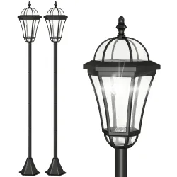2 Farolas Solares de Jardín con Luz LED Blanca 6000K IP44 Set de 2 Farolas de Exterior 18,5x18,5x129 cm Negro - Ogal.Es