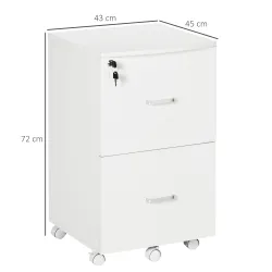 Cajonera de Oficina Mueble Auxiliar con 2 Cajones Cierre con Llave para Estudio Despacho 43x45x72 cm Blanco - Ogal.Es
