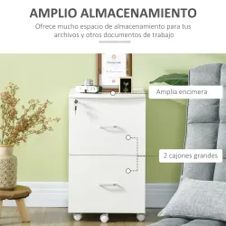 Cajonera de Oficina Mueble Auxiliar con 2 Cajones Cierre con Llave para Estudio Despacho 43x45x72 cm Blanco - Ogal.Es