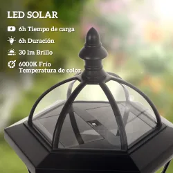 2 Farolas Solares de Jardín con Luz LED Blanca 6000K IP44 Set de 2 Farolas de Exterior 18,5x18,5x129 cm Negro - Ogal.Es