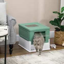 Arenero Cubierto para Gatos Desmontable con Entrada Frontal y Salida Superior con Pala 47,5x35,5x36,7 cm Verde y... - Ogal.Es