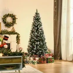 Árbol de Navidad Artificial de 180cm 618 Ramas Bayas y Piñas Puntas Nevadas Decoración Navideña de Interior Verde - Ogal.Es