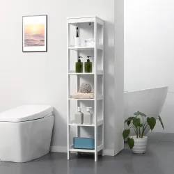Estantería de Baño de Suelo de 5 Niveles Mueble Auxiliar de Almacenaje para Cocina Salón 30x30x140 cm Blanco - Ogal.Es
