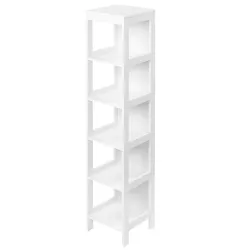 Estantería de Baño de Suelo de 5 Niveles Mueble Auxiliar de Almacenaje para Cocina Salón 30x30x140 cm Blanco - Ogal.Es