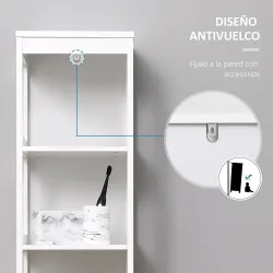 Estantería de Baño de Suelo de 5 Niveles Mueble Auxiliar de Almacenaje para Cocina Salón 30x30x140 cm Blanco - Ogal.Es
