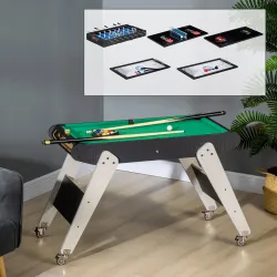 Mesa Multijuegos 6en1 para Niños de +7 Años con Ruedas Billar Futbolín Ping-Pong Anillas Hockey 120x88x79cm Negro - Ogal.Es