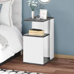 Mesita de Noche Mesa Auxiliar con 2 Estantes para Dormitorio Salón Estilo Moderno 35x29,5x60 cm Gris y Blanco - Ogal.Es