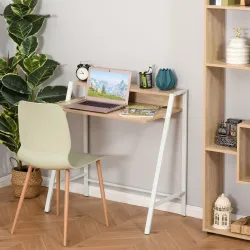 Escritorio Mesa de Ordenador 84x45x85cm con Encimera de Madera y Patas de Metal Estilo Moderno para Oficina Roble - Ogal.Es