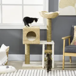 Árbol Rascador para Gatos Medianos Altura 100,5 cm Torre para Gatos con Cama Superior y Cueva de Totora - Ogal.Es
