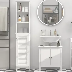Armario Alto de Baño con Estantes Abiertos y Balda Interior Mueble Auxiliar de Almacenaje 34x20x165 cm Blanco - Ogal.Es