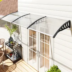 Marquesina Exterior para Puertas y Ventanas 303x96 cm Tejadillo de Protección Policarbonato Transparente - Ogal.Es