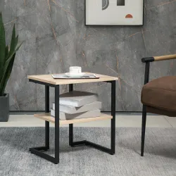 Mesa Auxiliar con Estante Mesita de Salón para Dormitorio Estudio Oficina Estilo Moderno 45x35x48 cm Natural - Ogal.Es