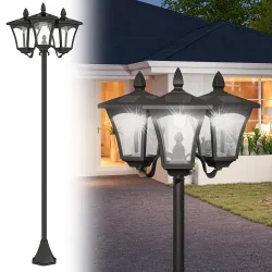 Farola Solar de Jardín con 3 Luces LED Impermeable IP44 Sensor de Noche Farol de Exterior 51,5x47x182,5cm Negro - Ogal.Es