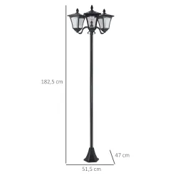 Farola Solar de Jardín con 3 Luces LED Impermeable IP44 Sensor de Noche Farol de Exterior 51,5x47x182,5cm Negro - Ogal.Es