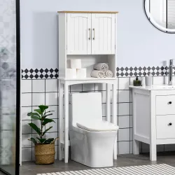 Mueble sobre Inodoro Armario Alto para Lavadora con Balda Interior Ajustable para Baño WC 64x22x165 cm Blanco - Ogal.Es