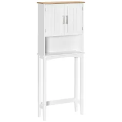 Mueble sobre Inodoro Armario Alto para Lavadora con Balda Interior Ajustable para Baño WC 64x22x165 cm Blanco - Ogal.Es