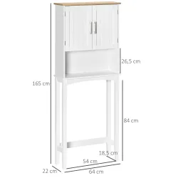 Mueble sobre Inodoro Armario Alto para Lavadora con Balda Interior Ajustable para Baño WC 64x22x165 cm Blanco - Ogal.Es