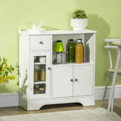 Aparador de Cocina Moderno con Puerta de Vidrio Mueble Auxiliar de Almacenaje para Comedor 80x30x82 cm Blanco - Ogal.Es