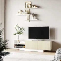 Mueble de Salón para TV con Mesa para Televisor 150x31,5x40 cm y Estante de Pared 95,5x16x60 cm Natural - Ogal.Es