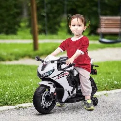 Moto Eléctrica con Licencia HONDA para 3-5 Años con Faros Bocina Música y Ruedas Auxiliares 90x44x52 cm Blanco - Ogal.Es