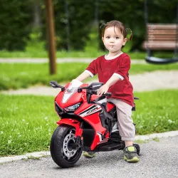 Moto Eléctrica con Licencia HONDA para 3-5 Años con Faros Bocina Música y Ruedas Auxiliares 90x44x52 cm Rojo - Ogal.Es