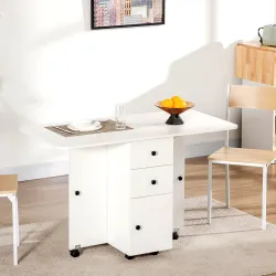 Mesa Plegable con Ruedas y Alas Abatibles Mesa Auxiliar Multifuncional con Almacenaje 120x60x76,5 cm Blanco - Ogal.Es