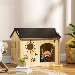 Caseta de Madera para Perros Pequeños Caseta de Interior para Mascotas con Grabados de Formas 69x50x58,5 cm Roble - Ogal.Es