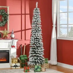 Árbol de Navidad Artificial 210 cm con Efecto Nevado con 490 Ramas Decoración Navideña para Interiores Verde - Ogal.Es