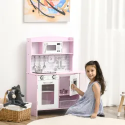 Cocina de Juguete de Madera para Niños de +3 Años Cocinita de Juguete con Luz y Sonidos 70x29x90 cm Rosa - Ogal.Es