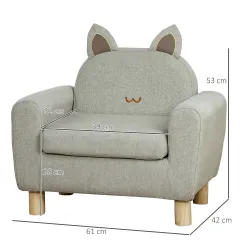 Sillón Infantil Mini Sofá para Niños de +3 Años con Asiento Acolchado y Reposabrazos 61x42x53 cm Marrón - Ogal.Es