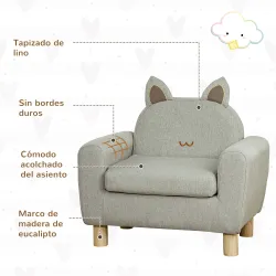 Sillón Infantil Mini Sofá para Niños de +3 Años con Asiento Acolchado y Reposabrazos 61x42x53 cm Marrón - Ogal.Es